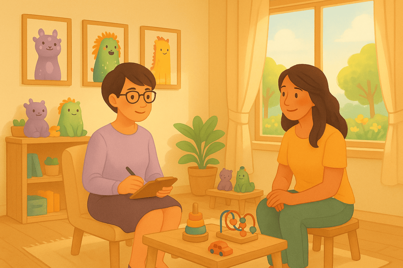 Ilustración de dos personas conversando